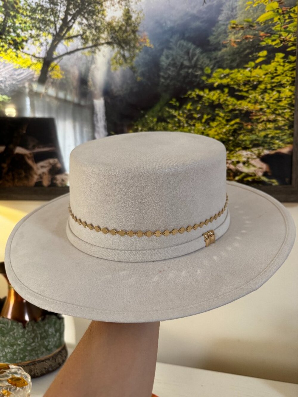 Ivory gaucho flat brim hat